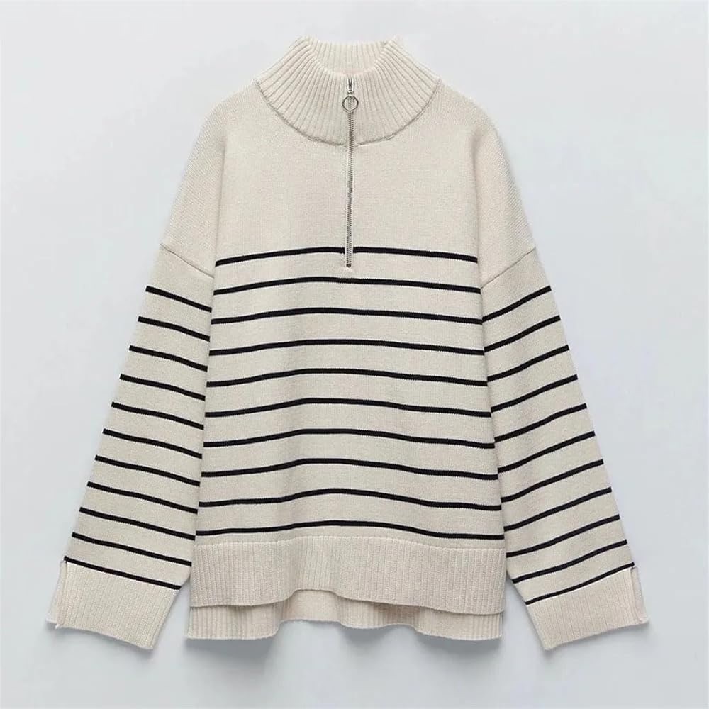 Zara 1/4 zip in cream and navy